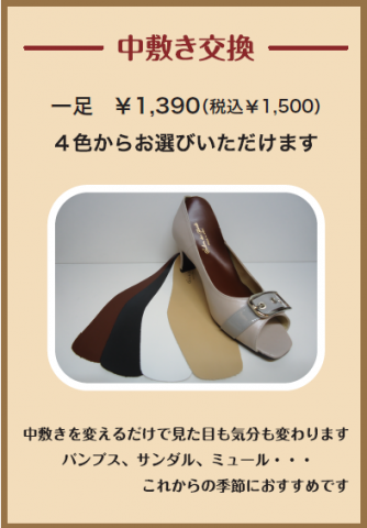 これからの季節は中敷き交換!足さわやか~♬